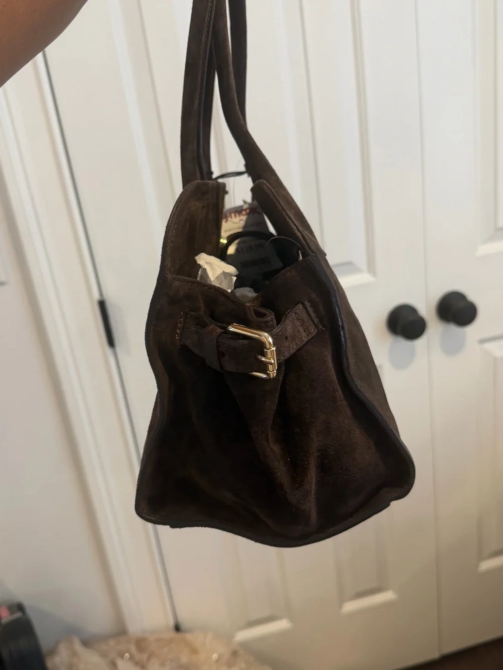 Italian Suede Holdall Bag in Dark Brown - Men Bags